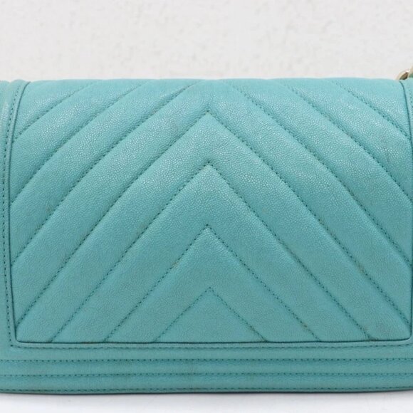 Chanel Caviar Chevron Quilted Medium Boy Flap Shoulder Bag - Turquoise - Picture 6 of 15